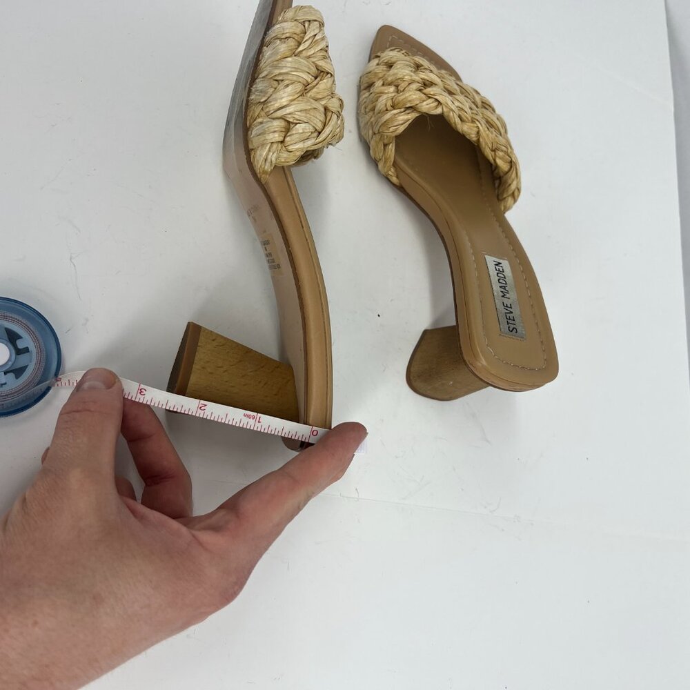 Steve Madden Saged Neutral Raffia Square Toe Heel Size 7 - Picture 13 of 14